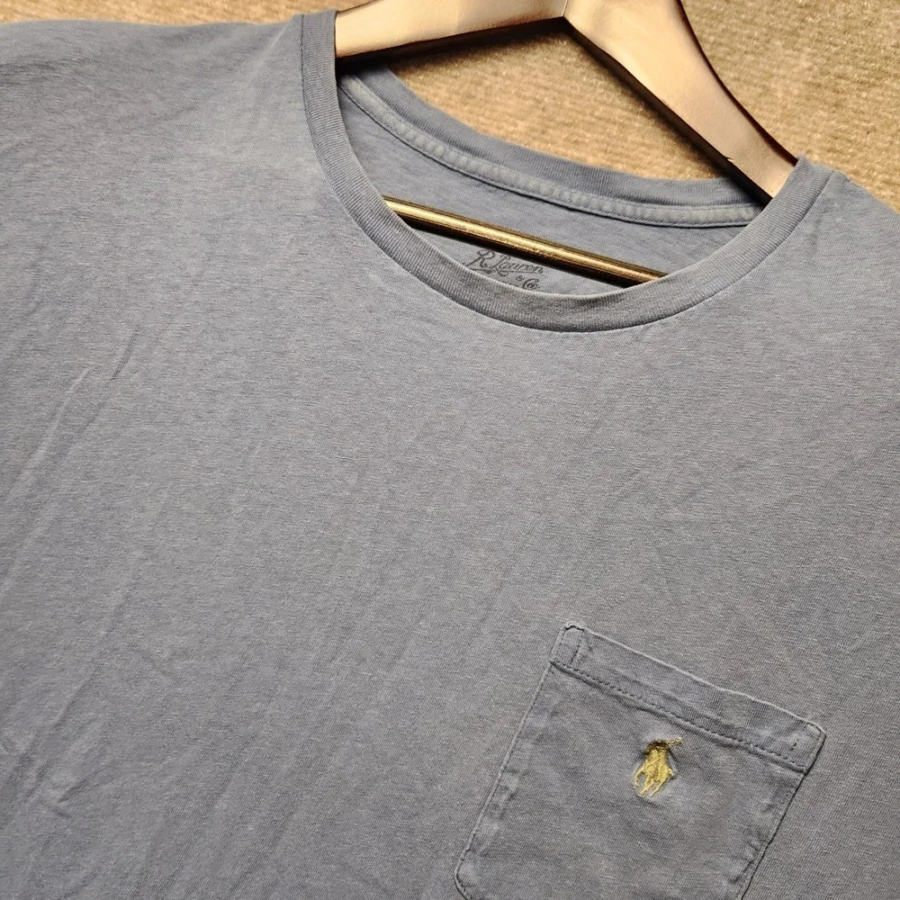 Polo Ralph Lauren T-Shirt Mens XL Blue Yellow Pony Logo Pocket Short Sleeve Tee